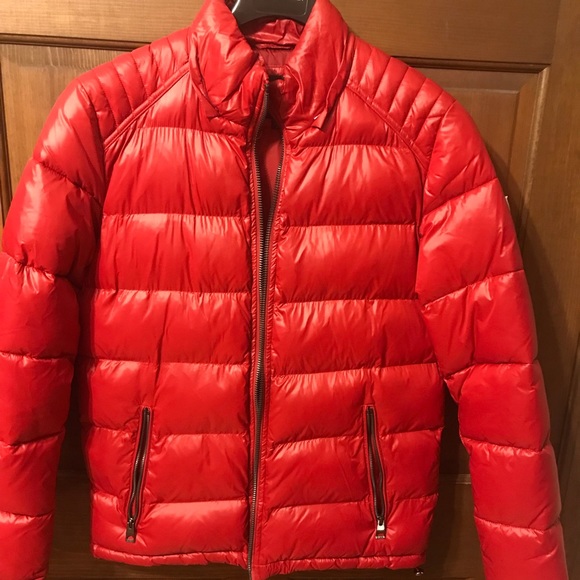 red guess bubble coat